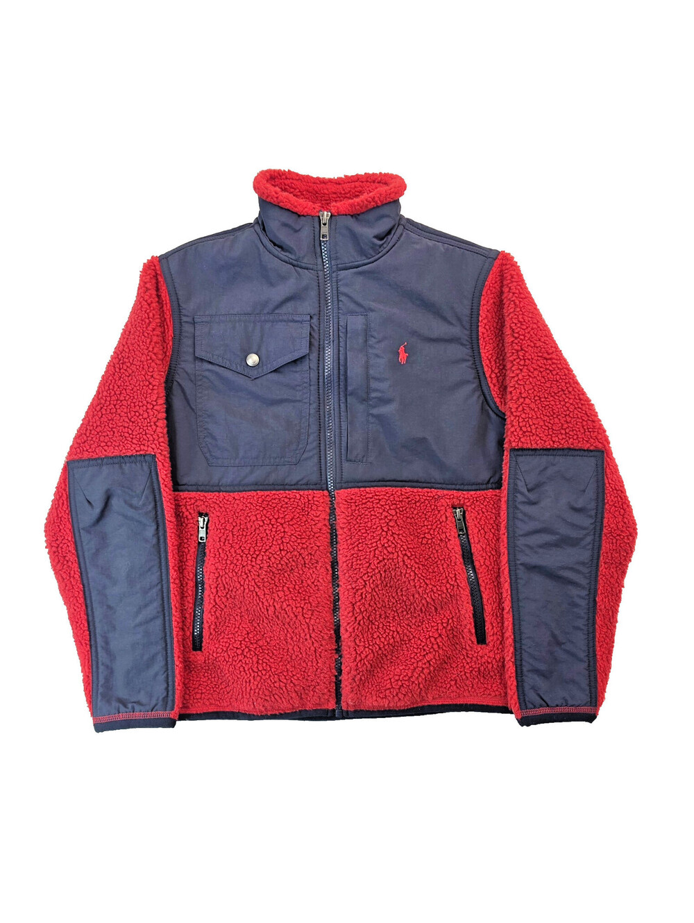 Polo Ralph Lauren Red Deep Pile Fleece Full Zip Jacket Youth Boys Medium M 10-12